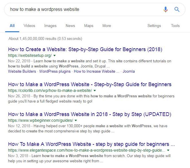 how to make a wordpress website serps result