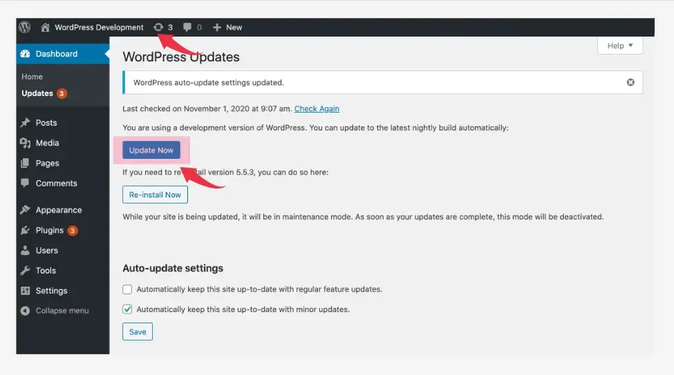 wordpress core auto updates minor