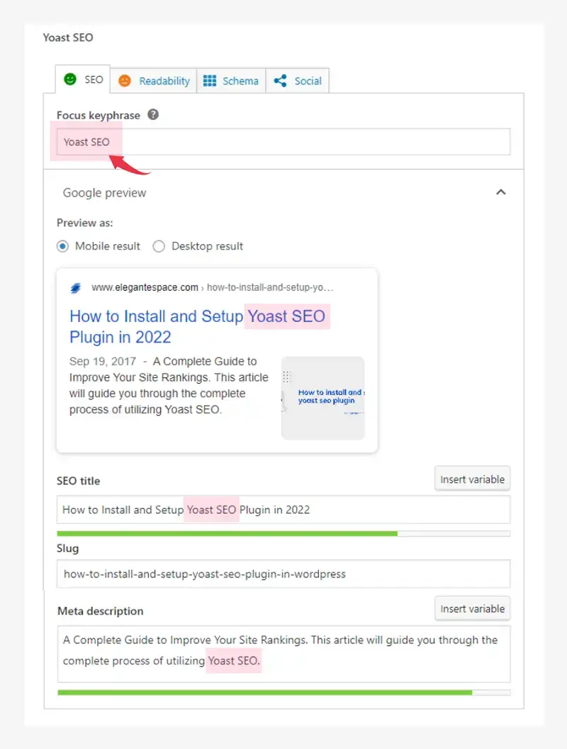 yoast focus keyword