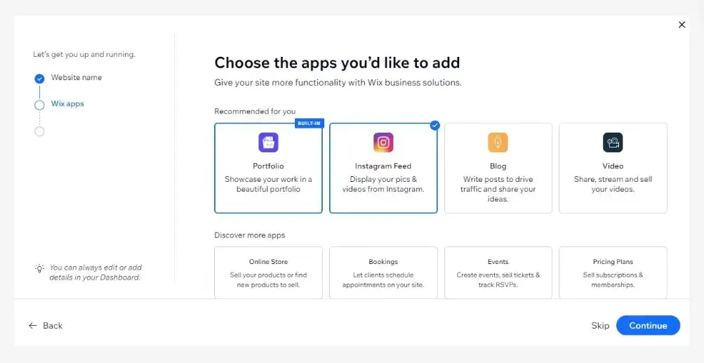 selecting apps in wix